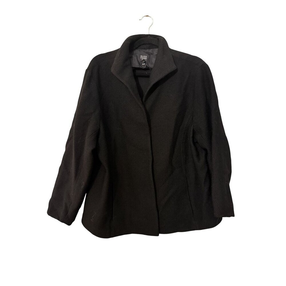 Eileen Fisher Women's Black Wool Blazer Style Waist Jacket Plus Size 1X [jb]